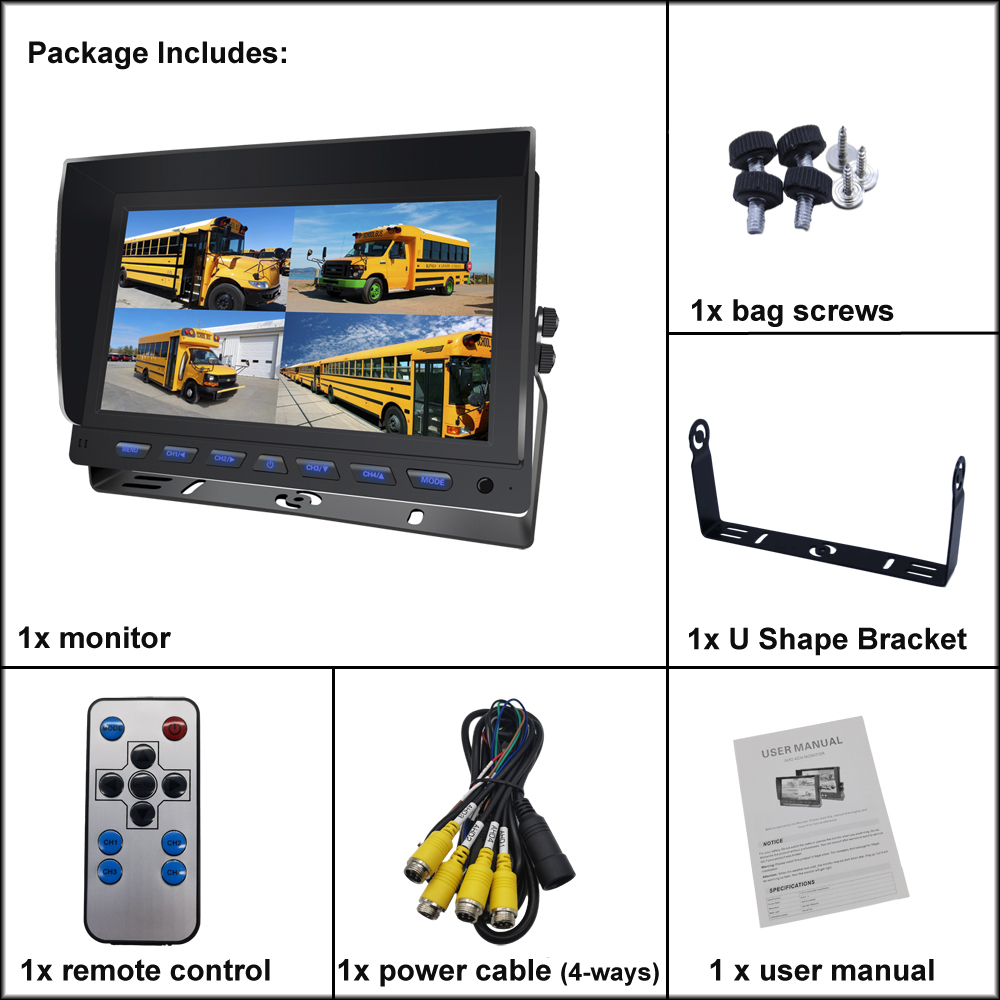 9″ AHD Dashboard Quad Monitor