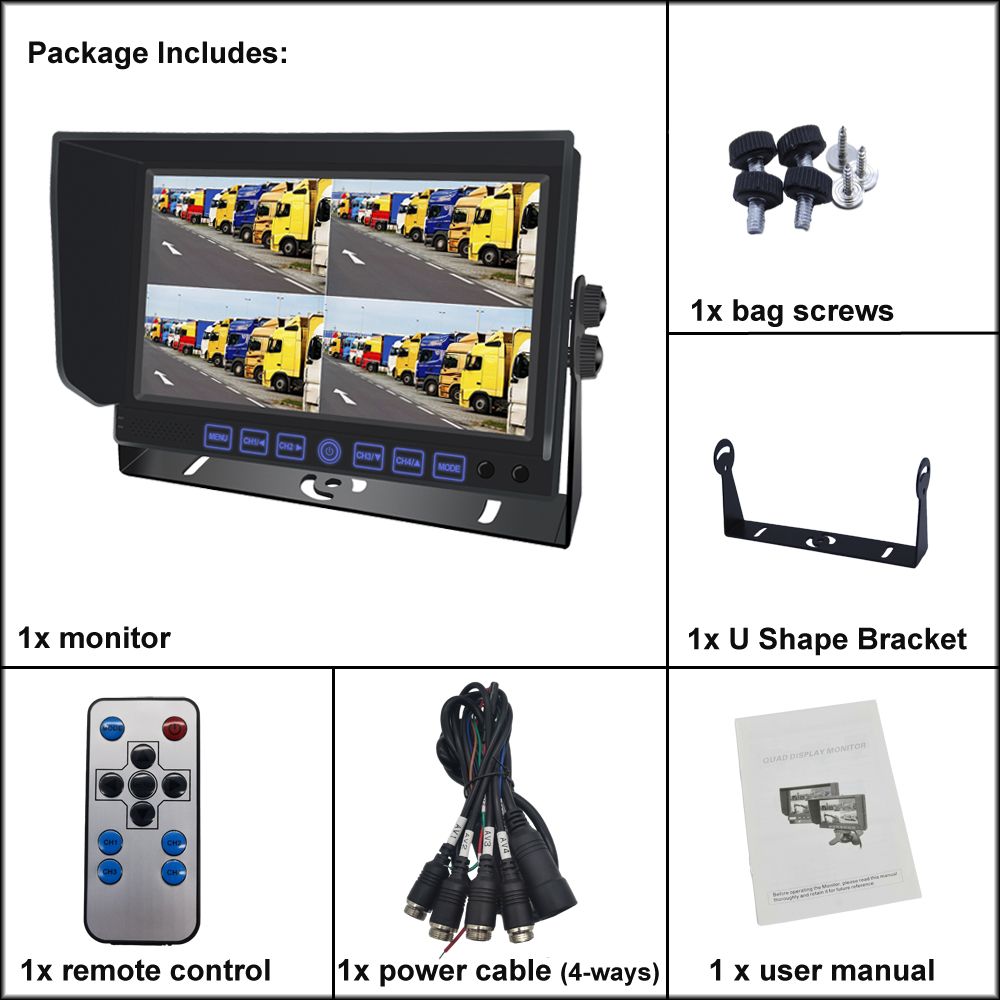 7-Inch Heavy Duty LCD Quad View Monitor