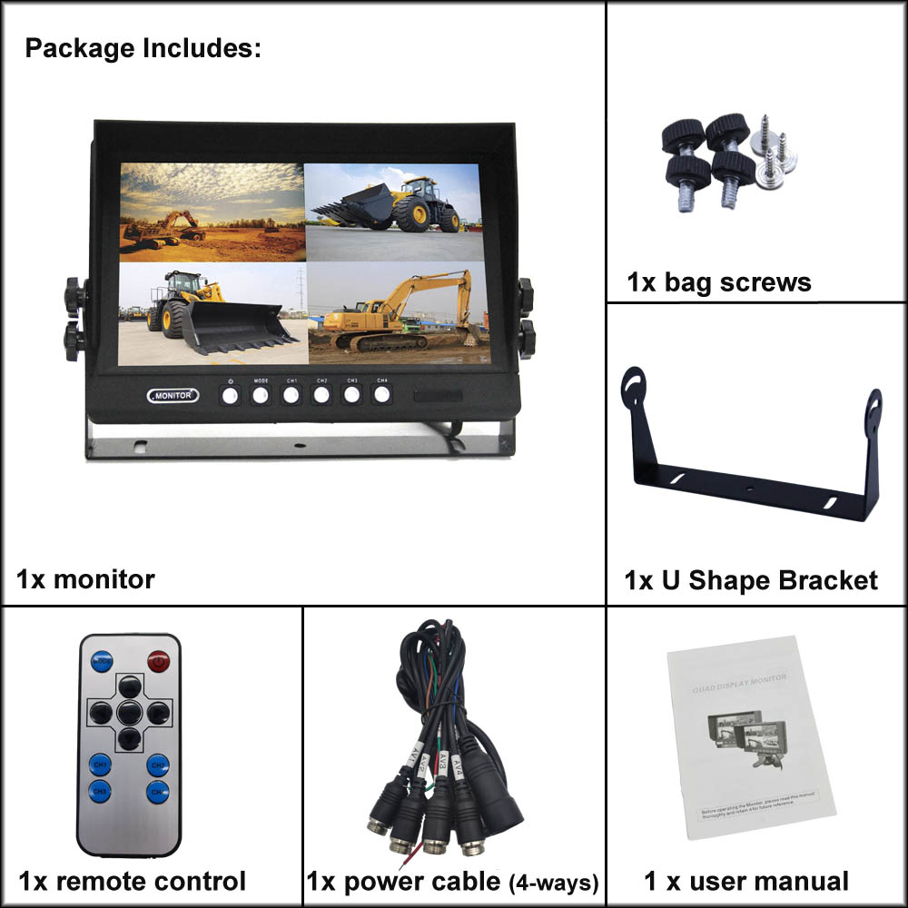 9 inch CVBS car monitor with quad