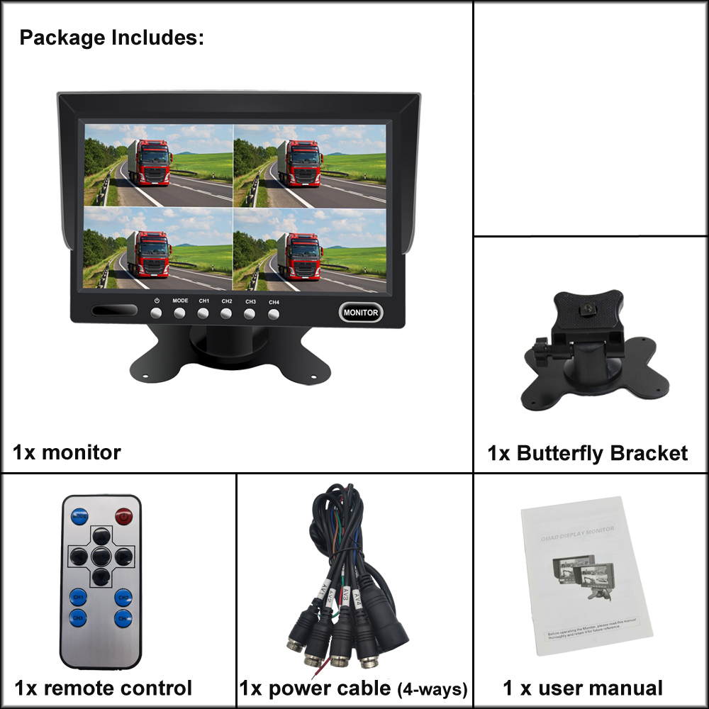 7 INCH HEAVY DUTY 4CH REAR VIEW MONITOR