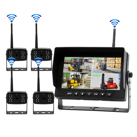 7″ IP69K Waterproof Wireless QUAD Monitor Integral DVR System -(4 cameras)